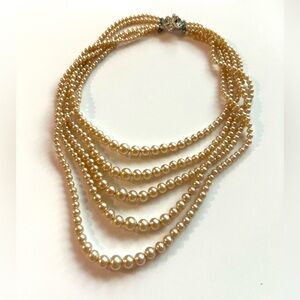Vintage Gold Pearl Necklace costume glam layered